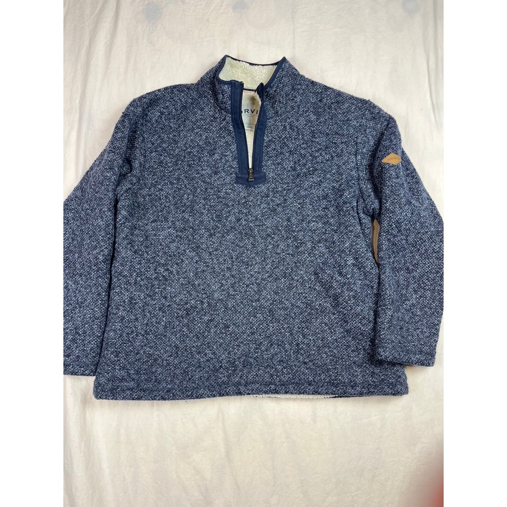Orvis Mens Large Blue Sherpa Lined Quarter Zip Pullover Sweater Fleece‎ Jacket